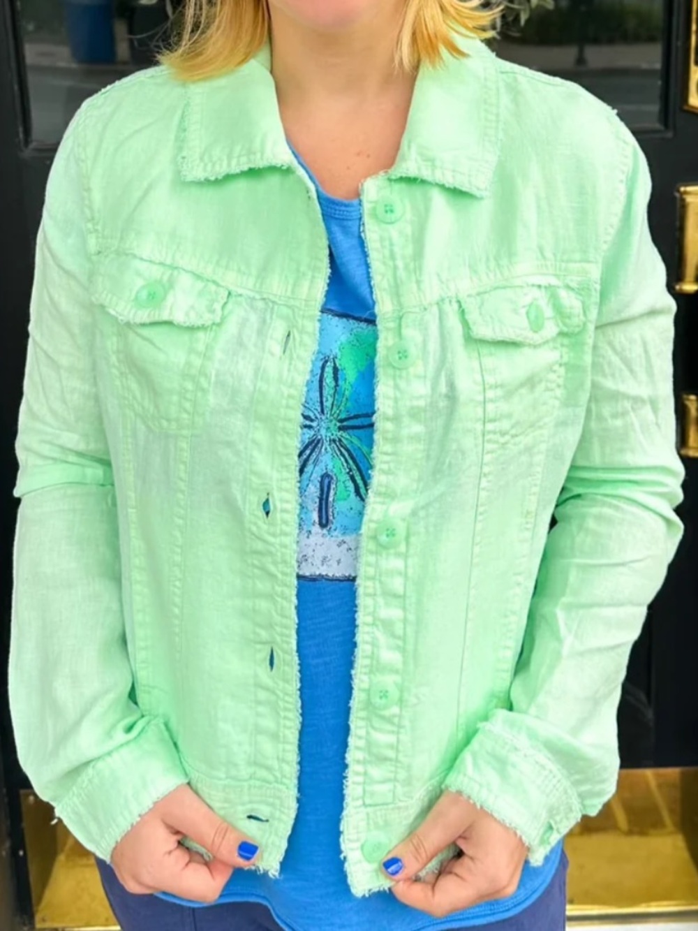 Lulu-B: Mint Green Women's linen Jacket